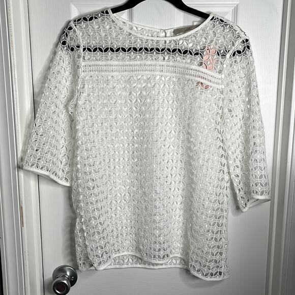 Loft White Short Sleeve Eyelet Blouse Size XS - Picture 1 of 4